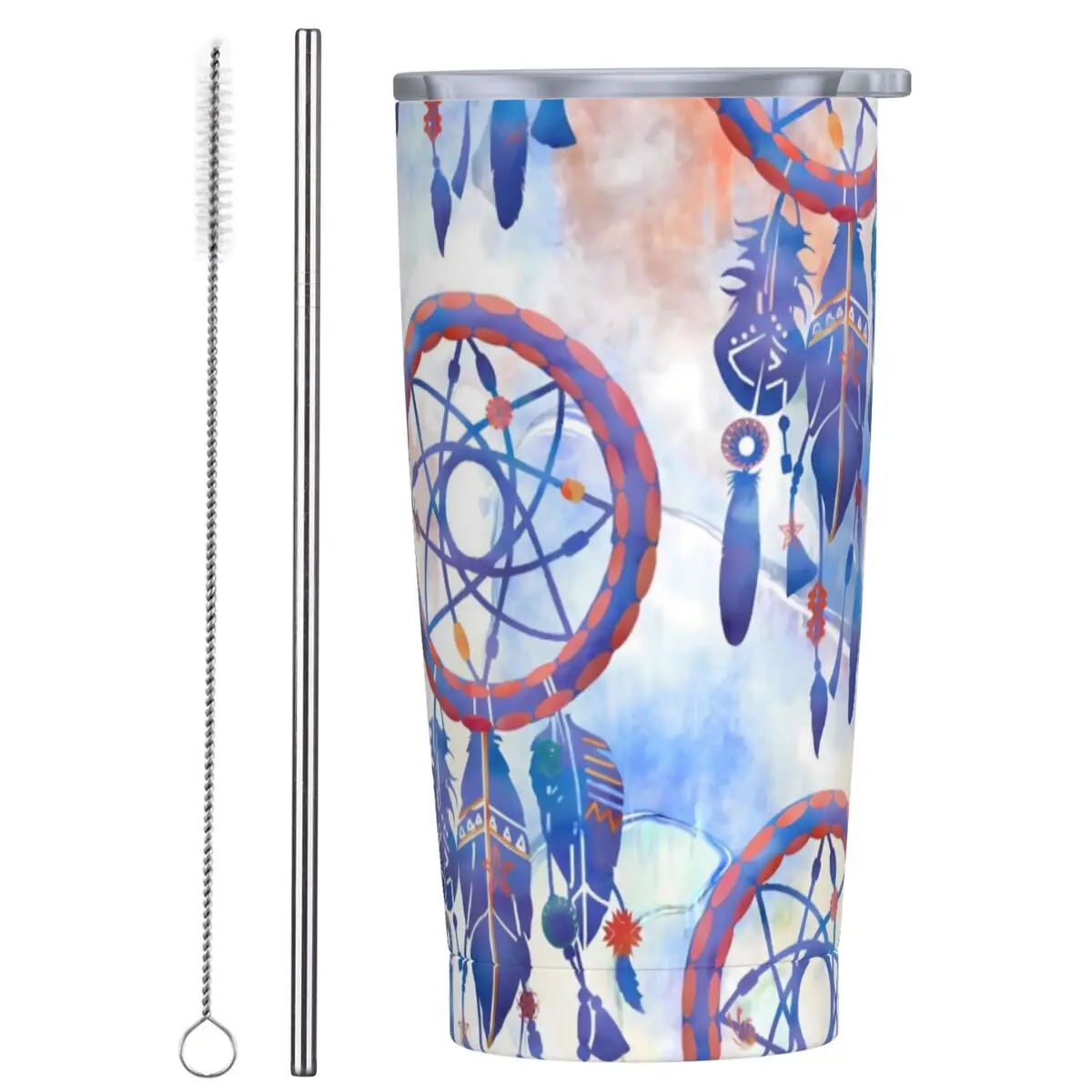 

Синий Ловец снов, стакан из нержавеющей стали, современный принт в стиле бохо, дорожная кофейная кружка с соломинкой, автомобильные кружки, бутылка для горячих напитков, воды