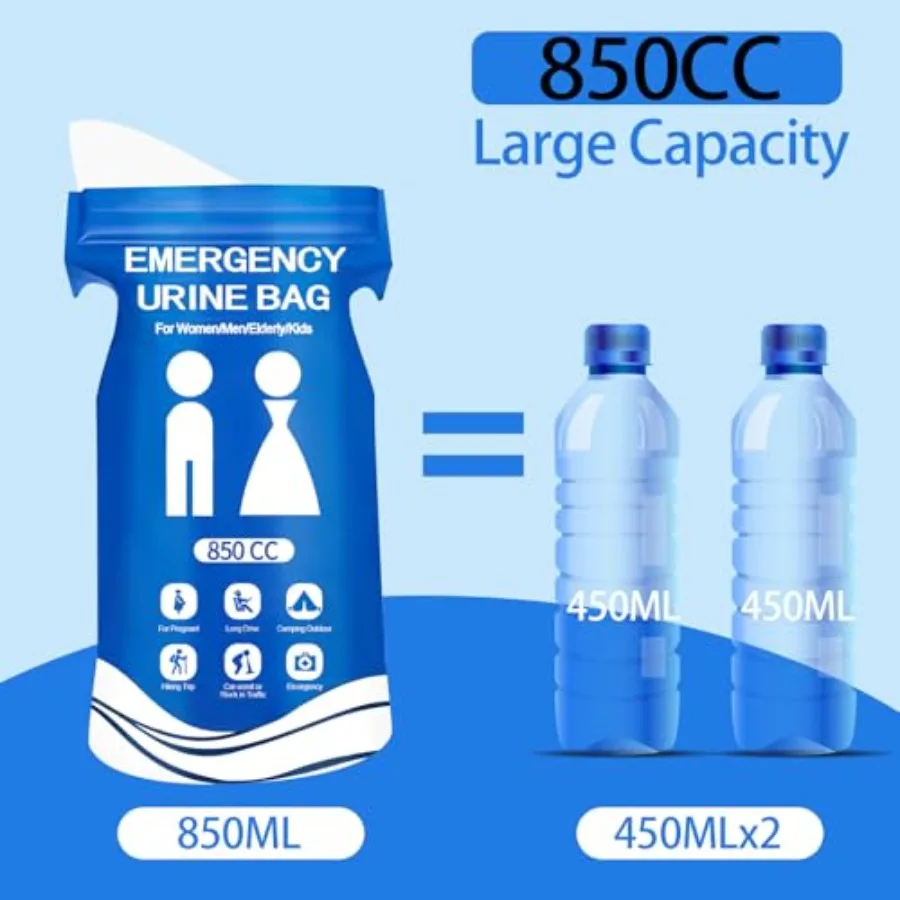 أكياس البول القابل للتصرف 10 قطعة 850 مللي المحمولة أوريل للجنسين أكياس التبول وأكياس القيء للسفر والتخييم في حالات الطوارئ ومربى المرور #3