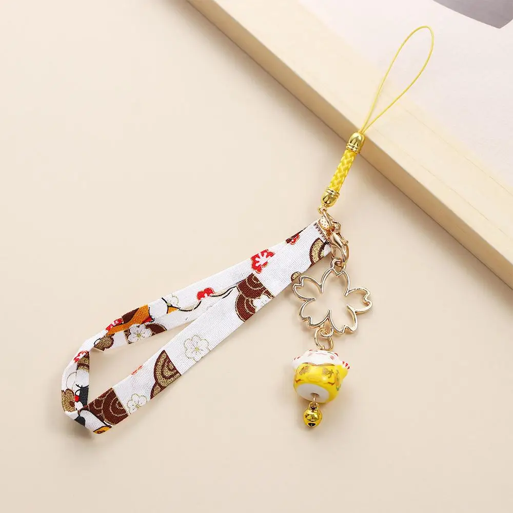 Children Bag Pendent Cherry Blossoms Cloth Cartoon Design Car Key Ring Lucky Cat Japanese Style Pendant Women Key Chain