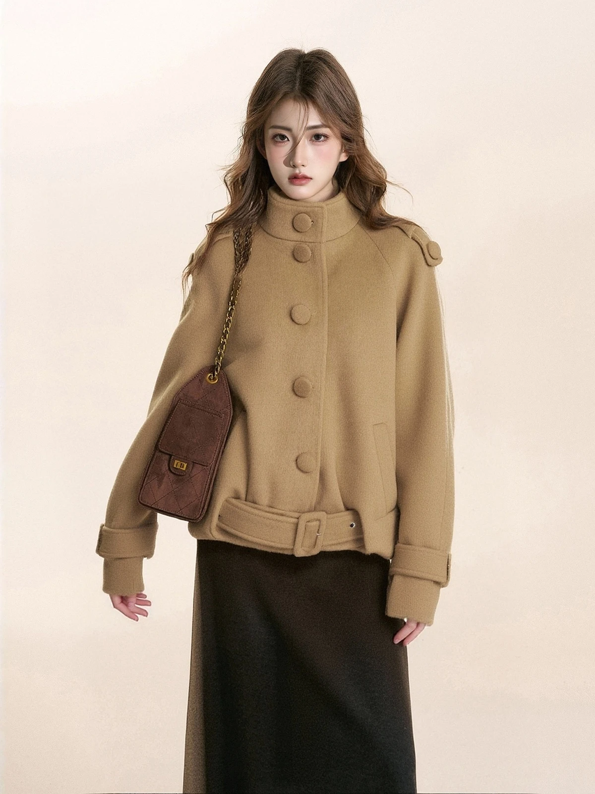 

Корейское высококачественное шерстяное пальто, женское зимнее новое пальто с поясом, свободный утягивающий топ на пуговицах, длинное пальто све