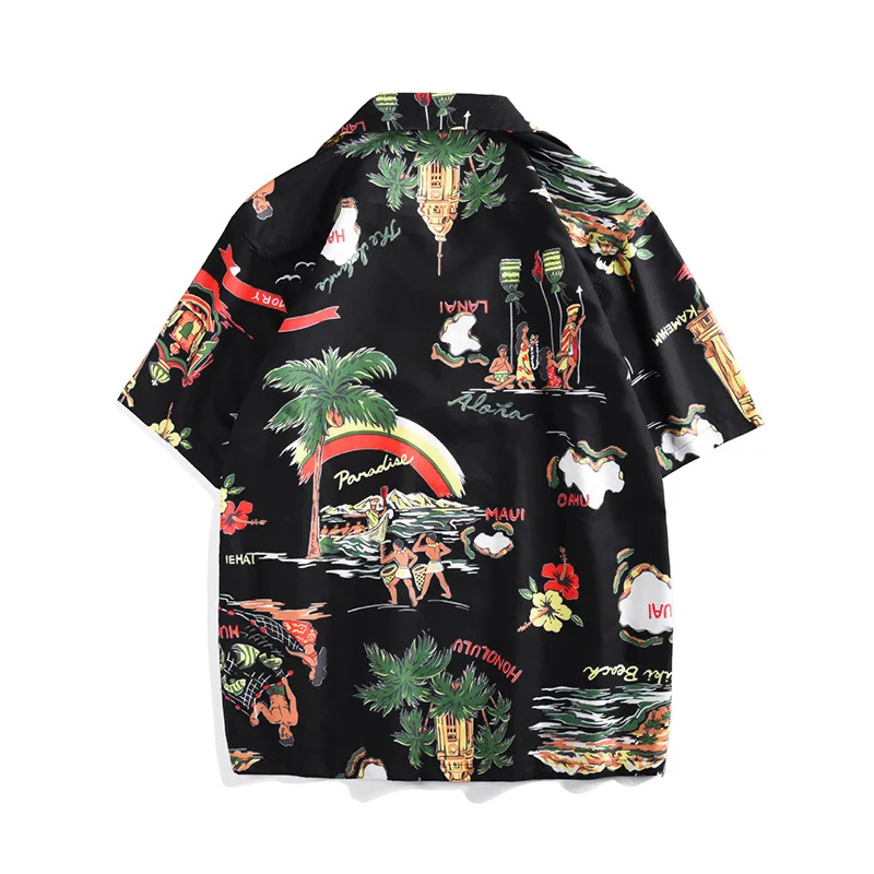 Summer New Men's Casual Shirt Loose Fit Digital Print Turn-down Collar Hawaiian Short Sleeve Shirt Trendy