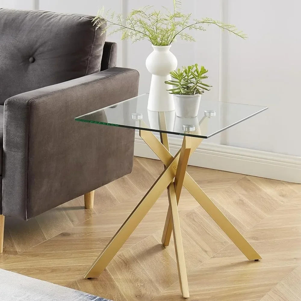 

Modern Style Square Side Table With Tempered Glass Top and Metal Tubular Legs Freight Free Furniture Coffee Living Room Home