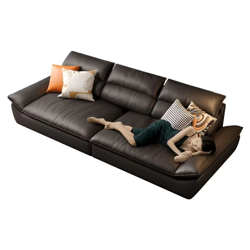 

Sailing leather sofa Italian minimalist living room oversized sitting wide down lazy straight sofa