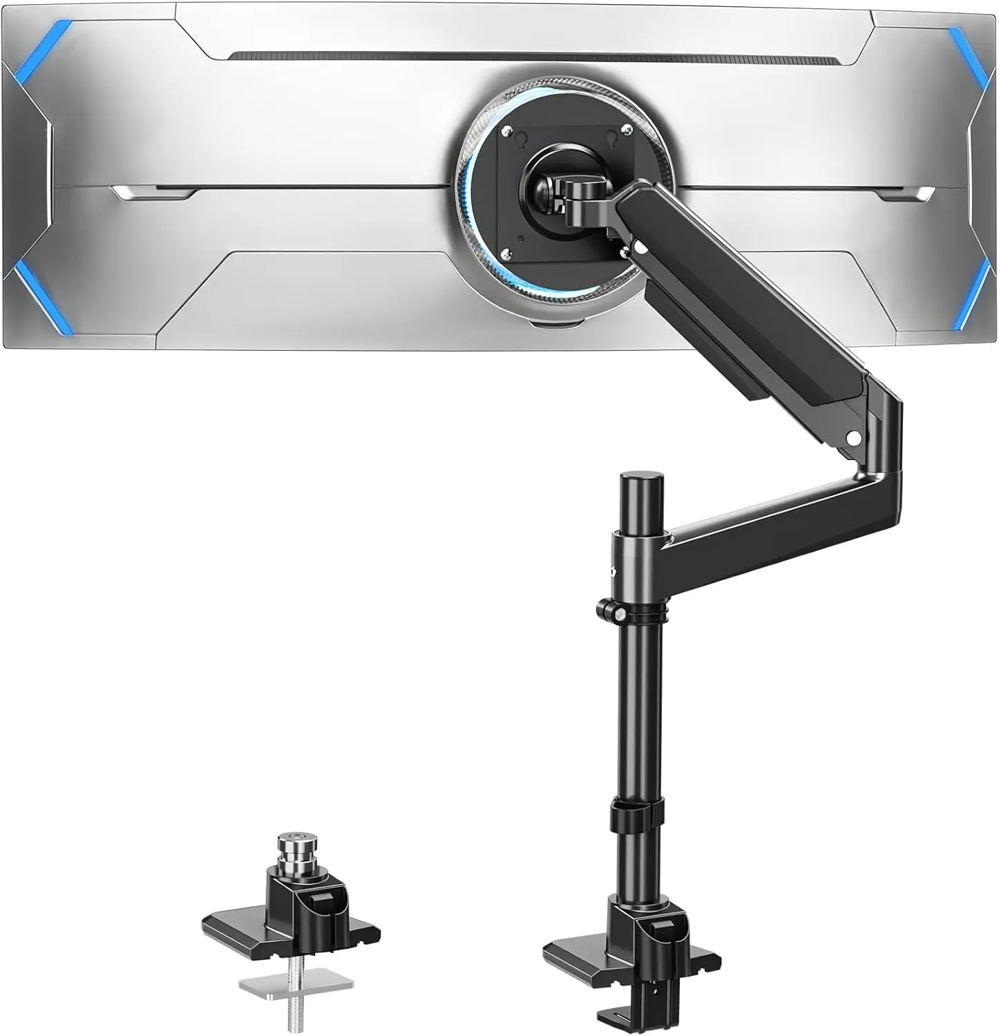 Heavy Duty Single Monitor Mount for Max 49 inch Ultrawide Screens, Adjustable Gas Spring Desk Stand, VESA Mount