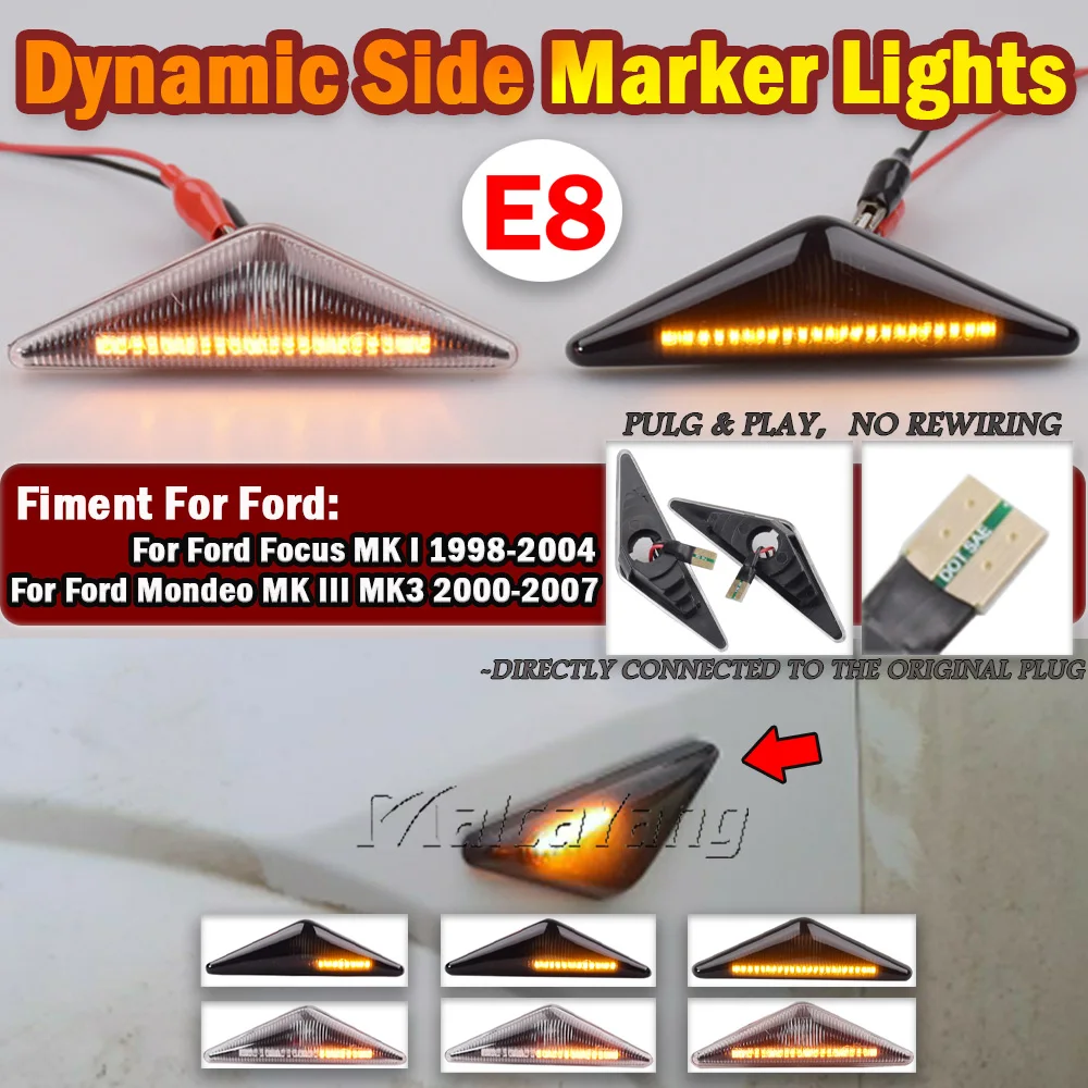 LED Dynamic Sequential Turn Signal Lights Side Marker Lamp For Ford Focus MK1 1998-2004 Mondeo MK3 2000-2007