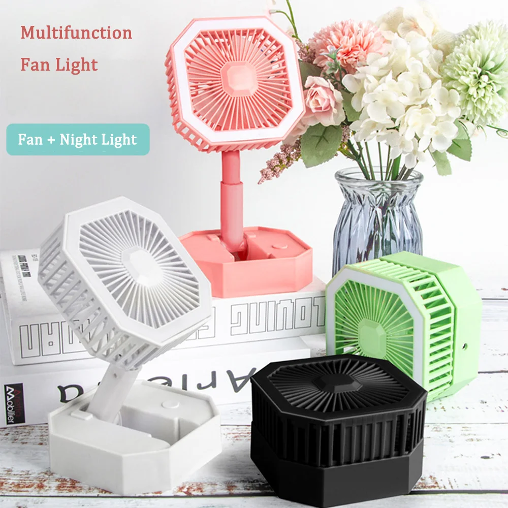 2 In 1 Mini Cooling Fan With Led Ligh Portable Foldable Adjustable Angle USB Rechargeable Air Cooler Fan For Home Office Outdoor