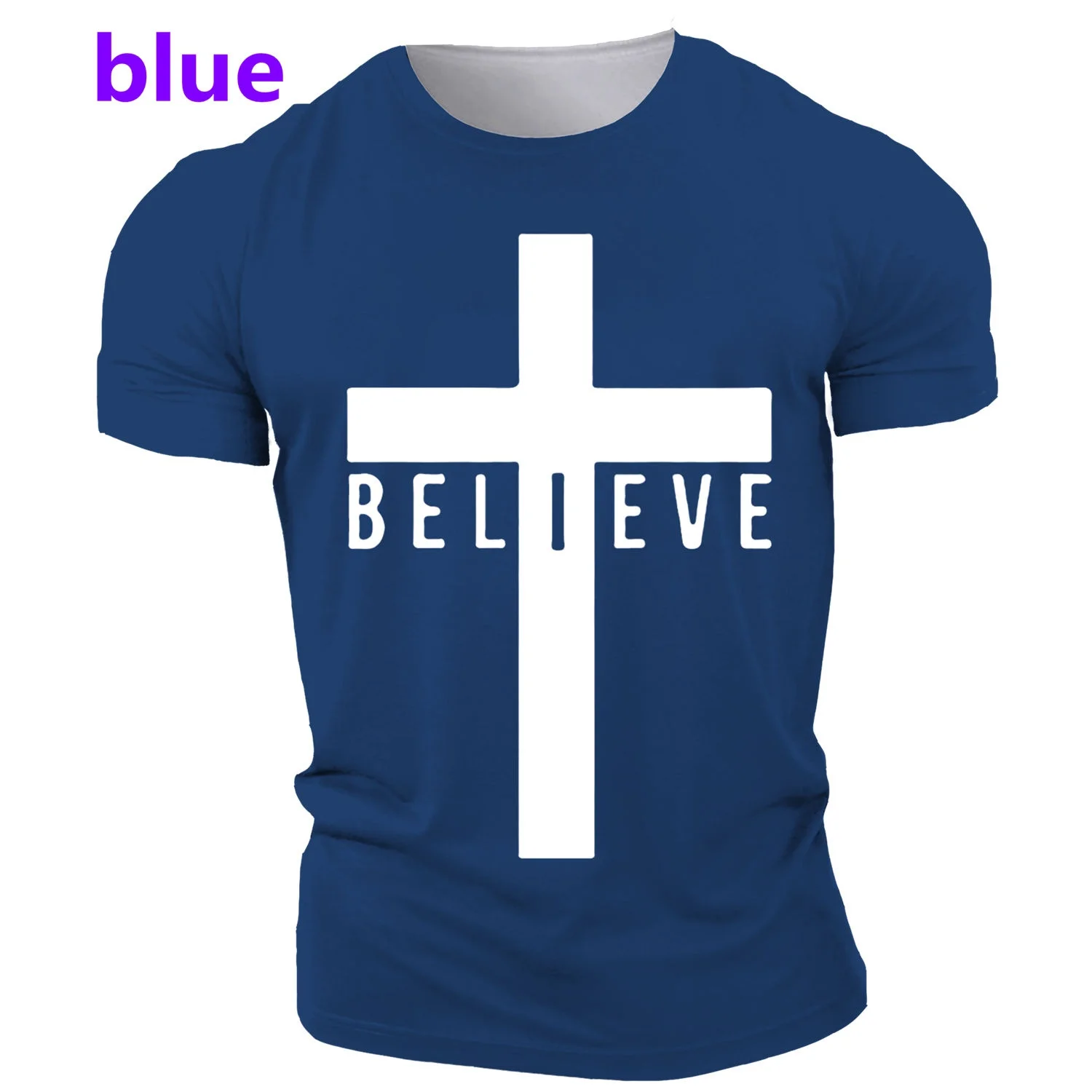 I Believe in God Christian Men\'s Fashion T-shirt 3d Printed Cross T-shirt Jesus Shirt Short Sleeve Top