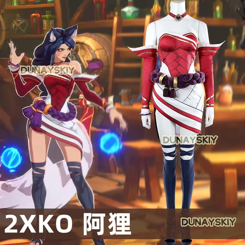 Game LOL 2XKO Ahri Cosplay Kostuum Rode Ahri Jurk Hoofddeksels Outfit Halloween Kerstmis Nieuwjaar Vrouw Anime Pak Aangepast formaat