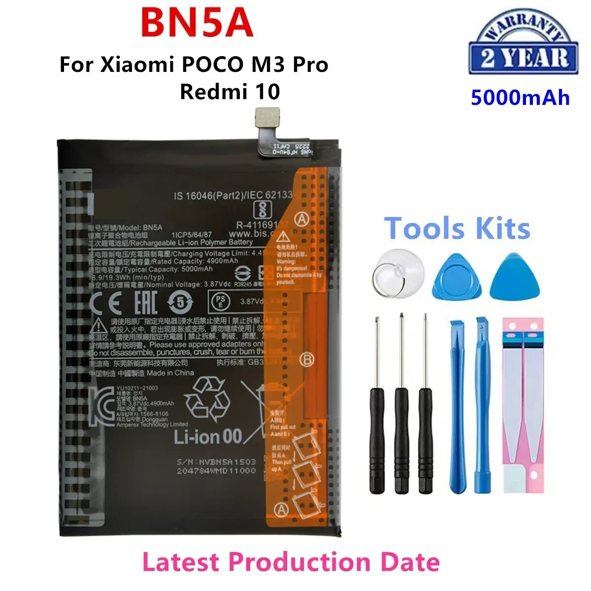 

Brand New BN5A 5000mAh Battery For Xiaomi POCO mi3 pro mi 3 pro/Redmi Note 10(5G)/Redmi 10 Phone Replacement Batteries+Tools