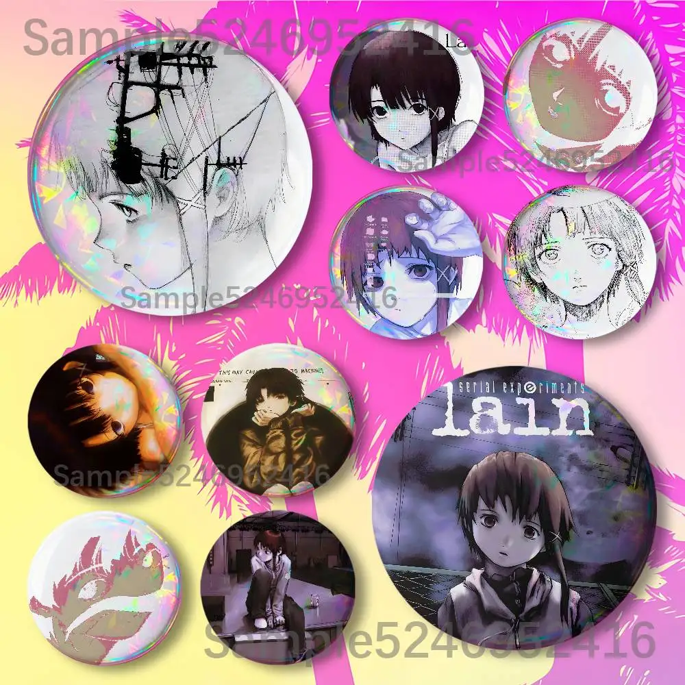 S-Serial Experiments Lain New Badge Round Brooch Tinplate Figure Icon DIY Clothing Accessories Collectible Gifts Badges