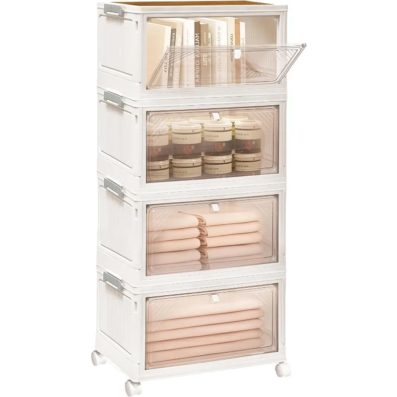 

Stackable Storage Bins with Folding Storage Drawers-Clear Collapsible Storage Bins for Bedroom