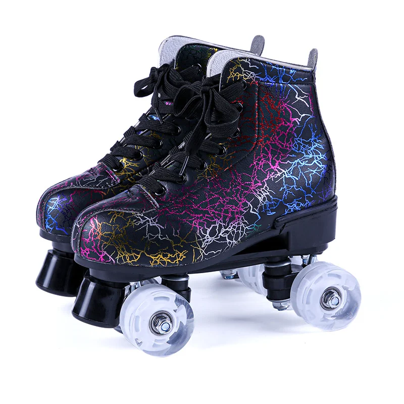 Lightning new black and white double-row skates adult flash roller skates skating rink for roller skates.