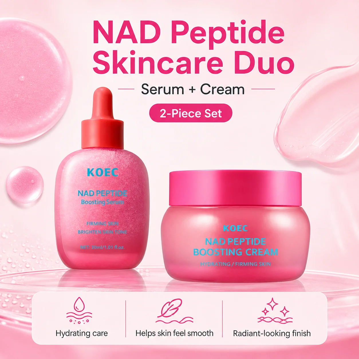 NAD Peptide Boosting Skincare, Face Cream & Face Serum to Improve Uneven Skin Tone & Suitable for All Skin Types, With NAD & Ceramide, Revitalizing & Plumping for a Clear & Glowing Complexion