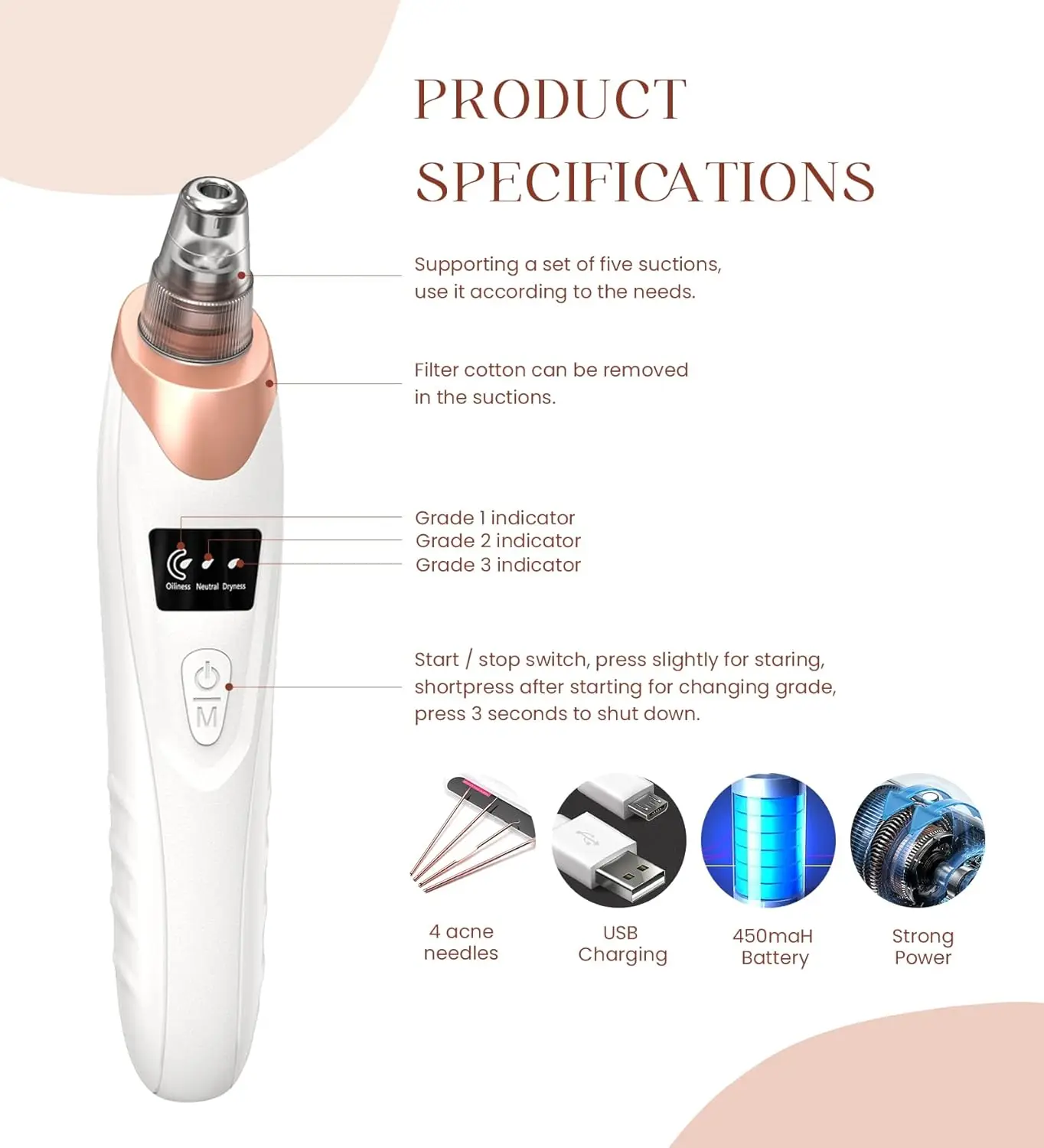 Dark Dot Spots Pore Cleanser Point Noirs Extractor Vacuum Blackhead Remover 5 in 1 Pimple Acne Sebum Sucker Facial Cleaning Tool