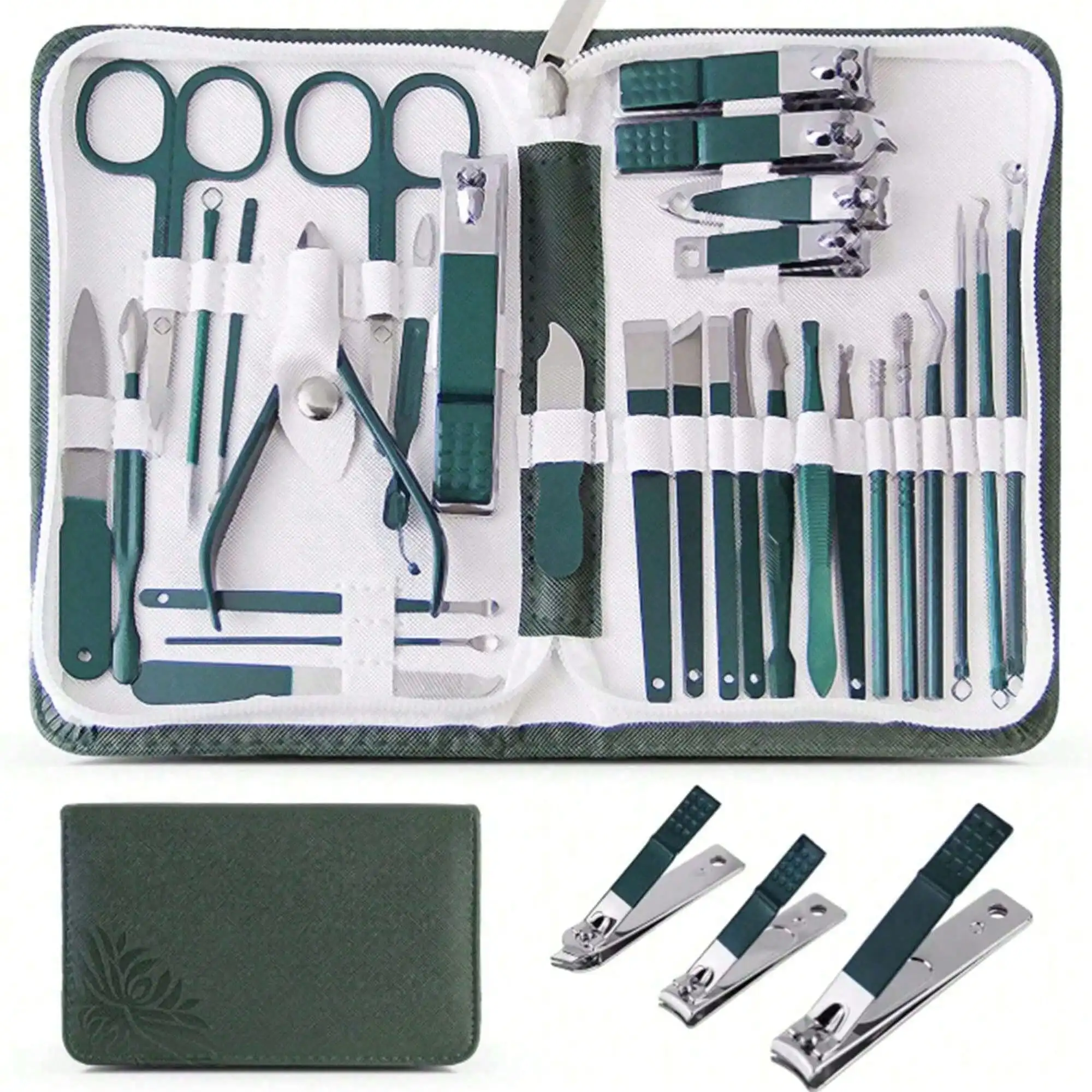 

「Deep Green」Manicure Set Professional Nail Clipper Kit-30 Pieces Stainless Steel Manicure Kit,Nail Care Tools With Luxurious Travel Case