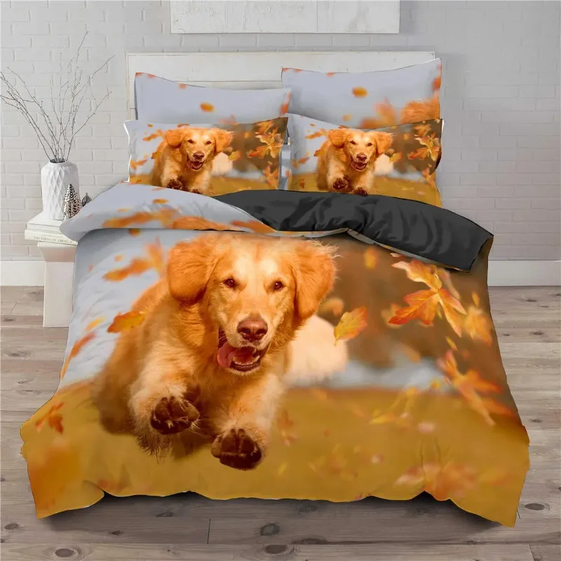 

Print Pet Dog Dachshund Duvet Cover Pillowcases Bedroom Set Bedding Sets Autumn Leaves Yellow Quilt Cover 3d Animal Bed Linens
