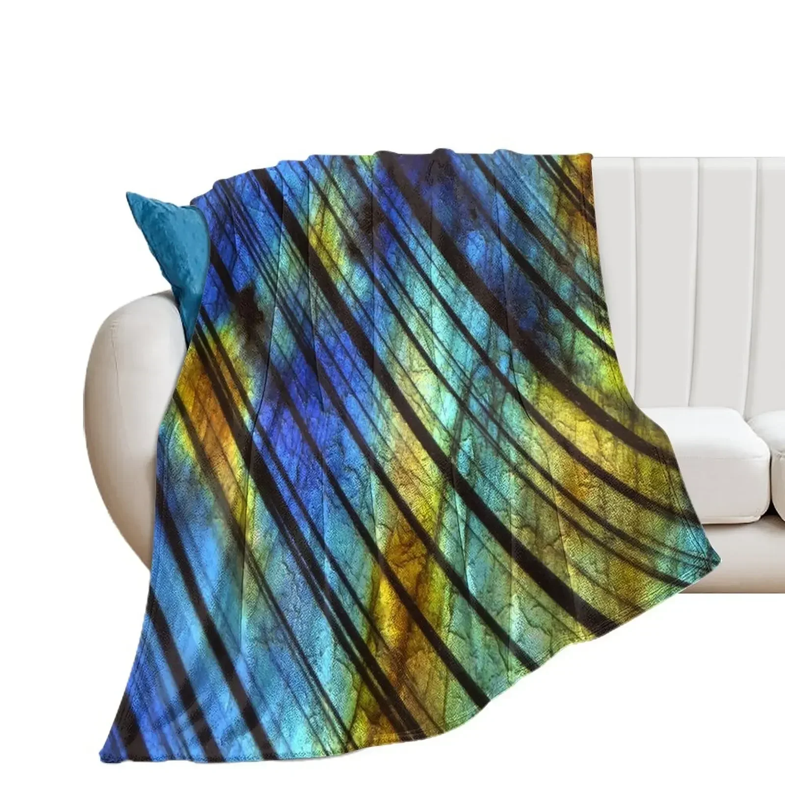 Blue and Gold Labradorite Crystal Throw Blanket Luxury St Shaggy Blankets