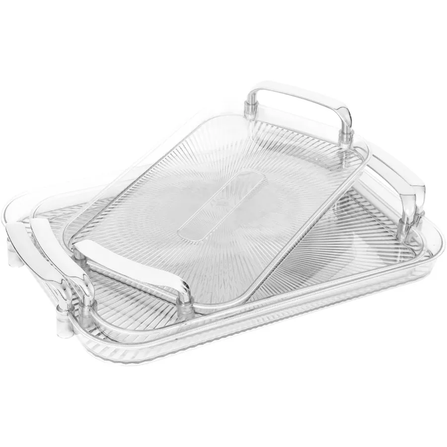 

Set of 3 Reusable Transparent Rectangular Serving Platters with Handles in 16.5 15 13.2 Inch Sizes Ideal for Party Food Cake Ch