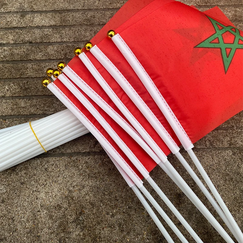 aerlxemrbrae custom hand flag  50 PCS/ lot    14 * 21cm  Morocco   hand wave flags  with plastic pole
