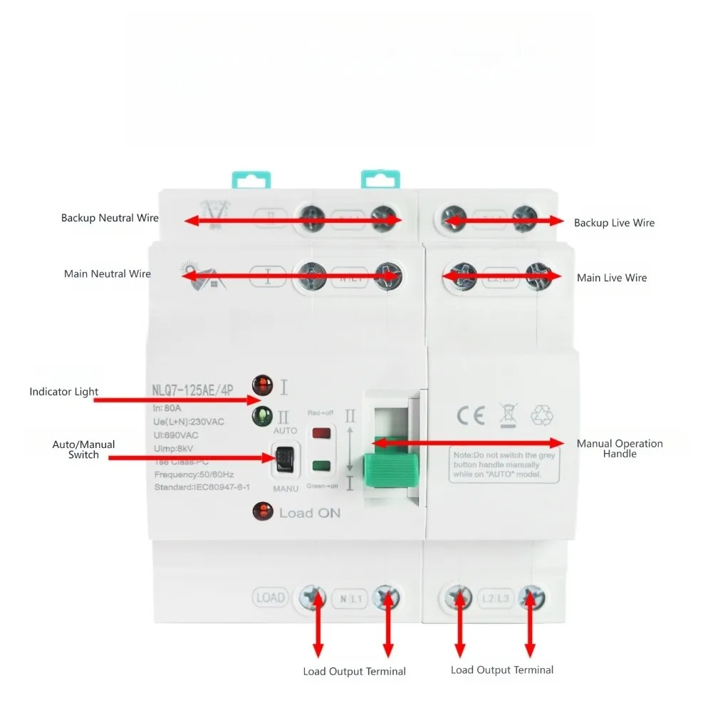 AC110V 220V Dual Power Automatic Transfer Switch 4P for Solar Wind Energy Systems and Backup Power Applications