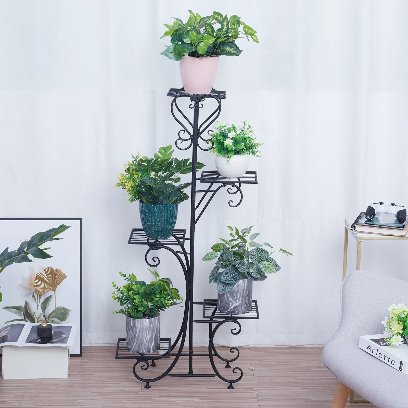 

Modern Metal Plant Stand 5 Tier Outdoor Garden Patio Balcony Flower Pots Holder