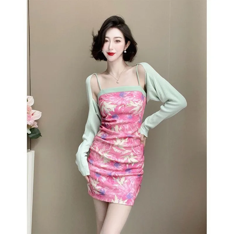 Esthetisch bloempatroon slim fit jurken met bandjes Chinese stijl sexy zomer lange jurk temperament kantoor dame elegante vrouw