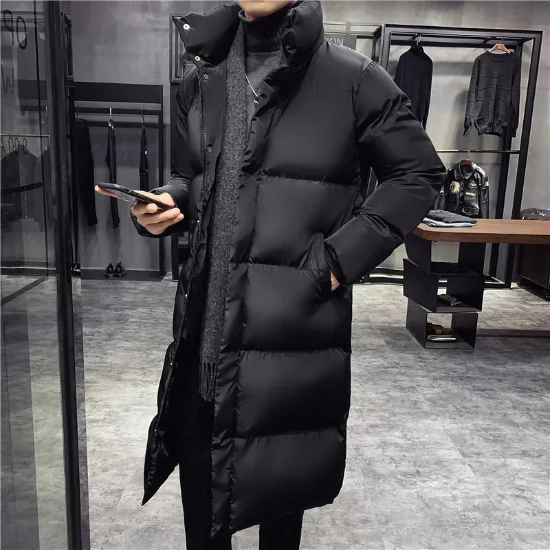 Foreign Trade Winter Thickened Standing Collar Mid Length Unhooded Solid Cotton Coat Men\'s Wear