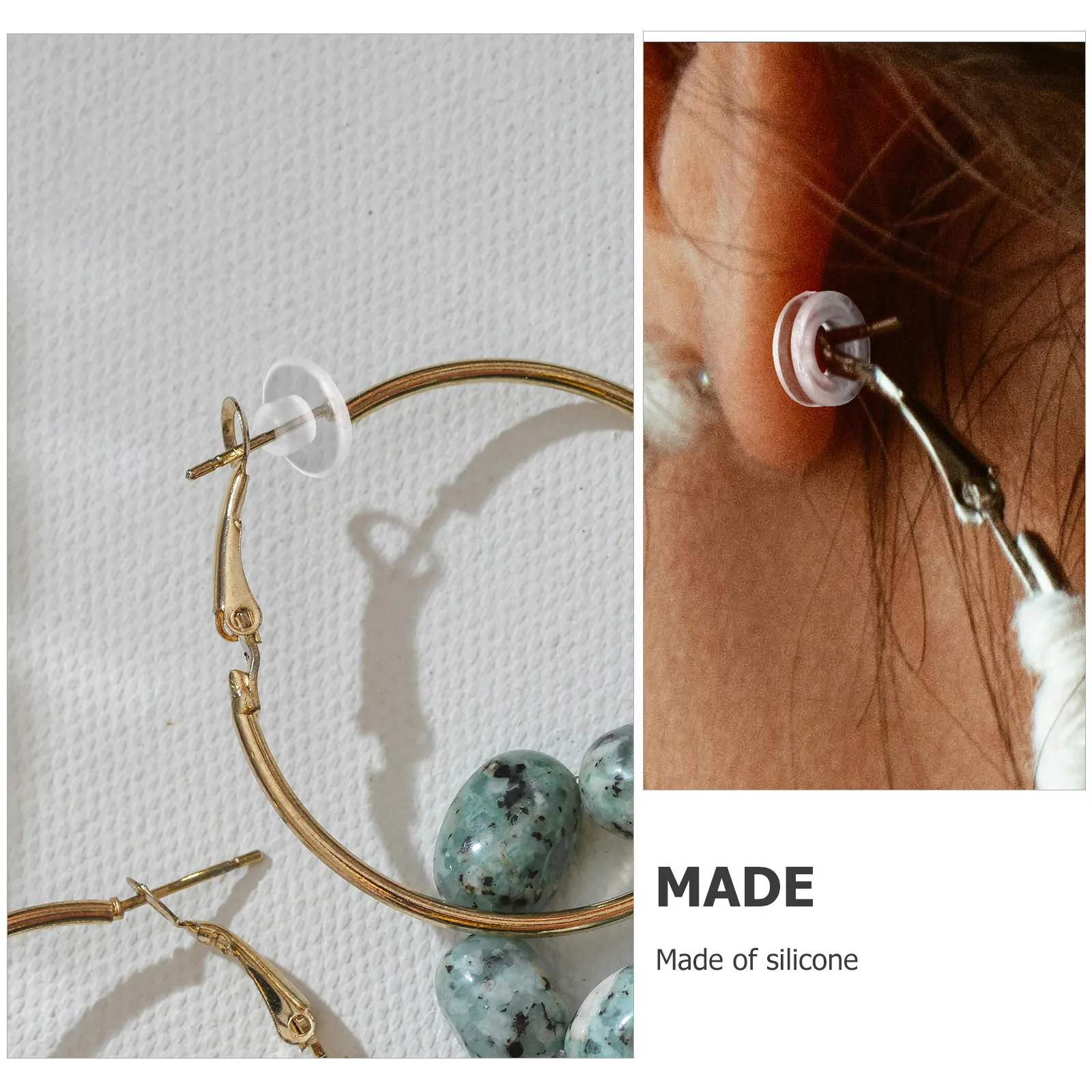 

1 set Ear Clip Pads Silicone Non slip Backs for Studs White Large Transparent O Shape Side Opening Screw On