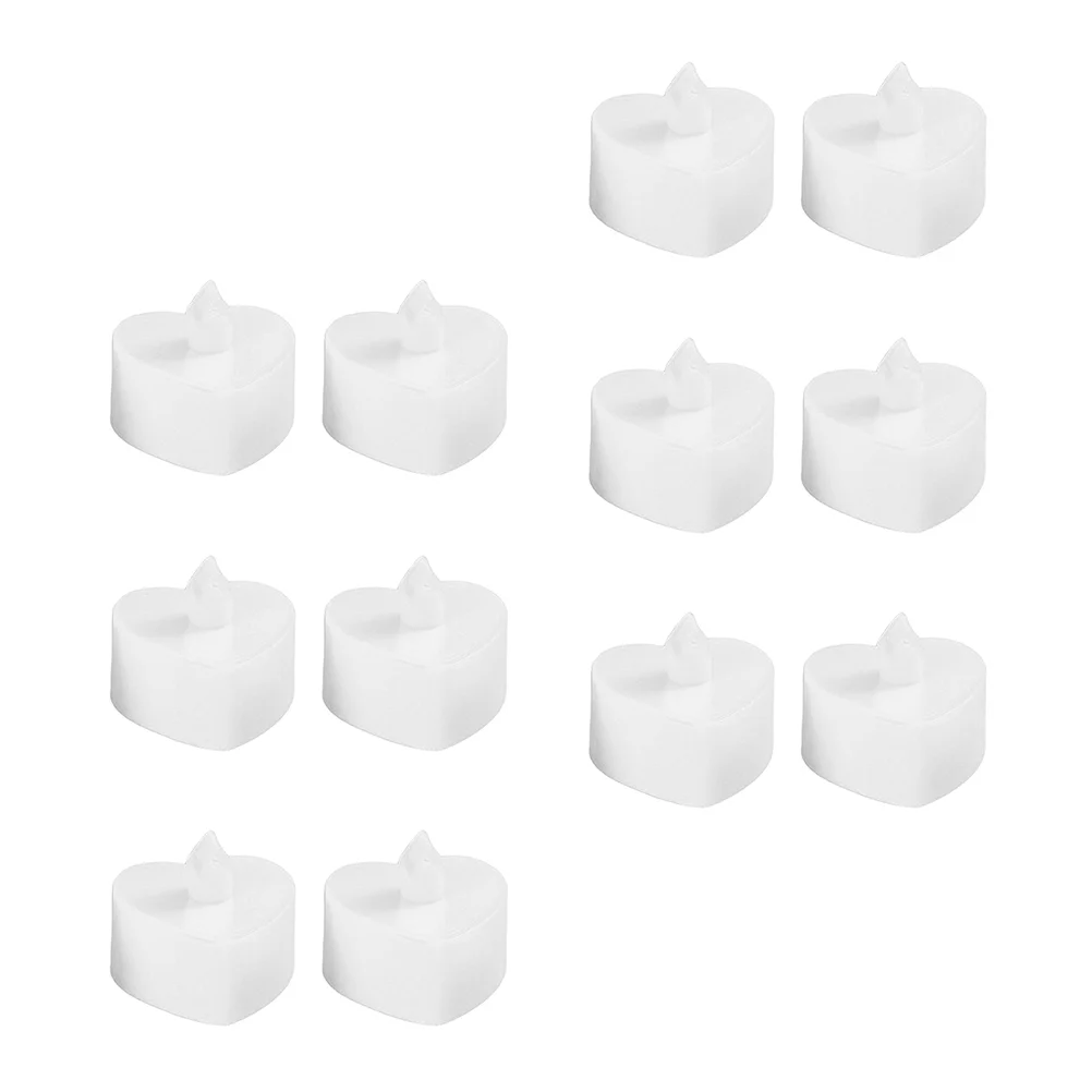 12 Pcs Heart Shaped LED Flameless Candles Tealight Safe Family Kids Pets Drip Fire Longer Life Button On Off Table