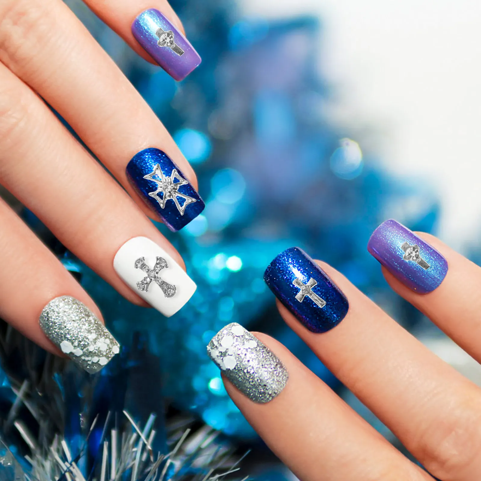 

80Pcs Alloy Cross Nail Charms Lightweight Rhinestone Nail Gems for DIY Manicure Art Cross Charms for Nails