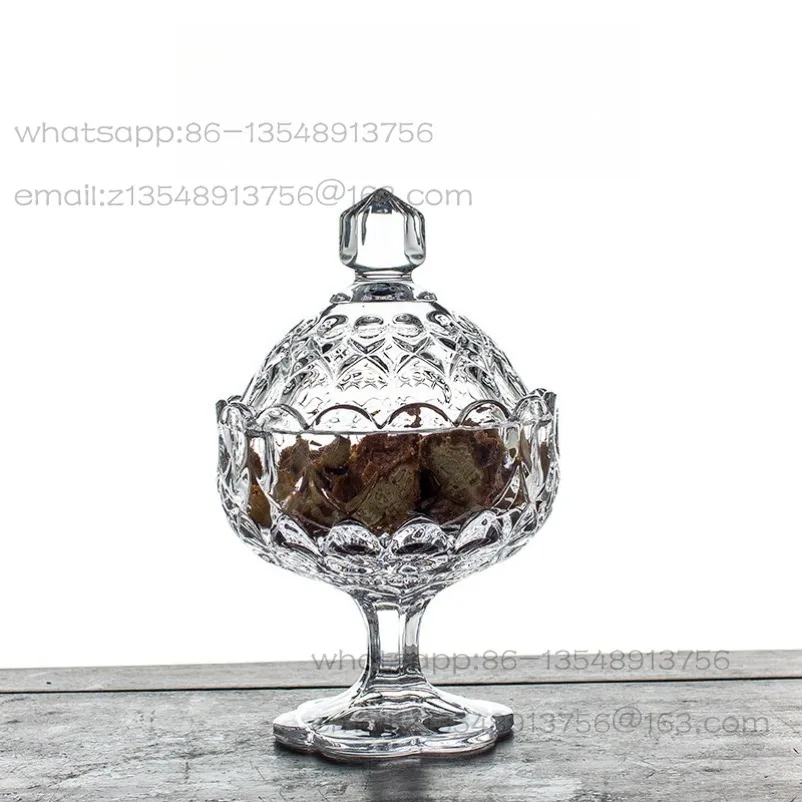 European retro crystal glass tall foot with lid sugar tank fruit cup snack bowl dessert ice cream cup