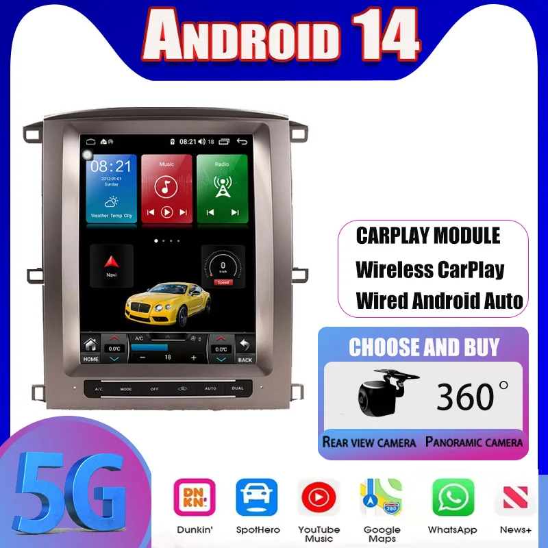 For Toyota Land Cruiser 100 LC100/Lexus LX470 2002-2007 Car Radio Multimedia Player Wireless Carplay Android Auto Autoradio Unit