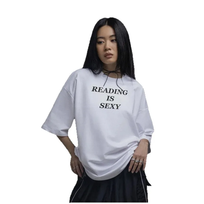 Faionable Casual Loose round Ne Printed Letter ort Sve T-irt Women's Cotton Sweat Absorbent Summer Top