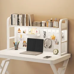Minimally Modern Office Desk with Multi Layer Wrought Iron Storage Rack Student Home Computer Desktop Perforated Board Bookshelf