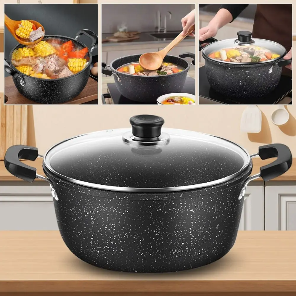 Non-stick Soup Pot Universal Maifan Stone Two Ears Kitchen Cooking Household with Lid Cookware Gas Induction Cooker