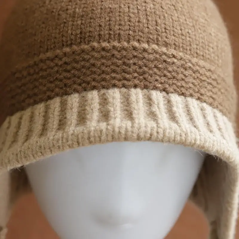 2026 Neue Y2K Herbst-Winter Warme Wollmütze für Damen, Modische Vintage Farbblock-Strickmütze mit Ohrenschutz, Vielseitige Faltbare Kappe – Detail 10