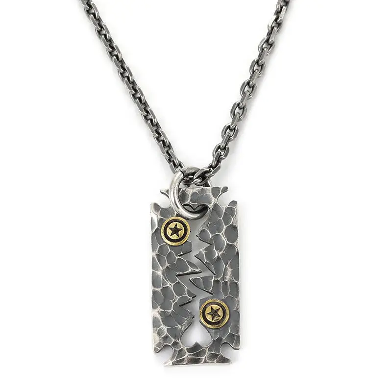 Silver Morgan Blade Necklace Vintage Versatile Hammer Pendant with Smiling Face, High End, Versatile for Men and Women Jewelry