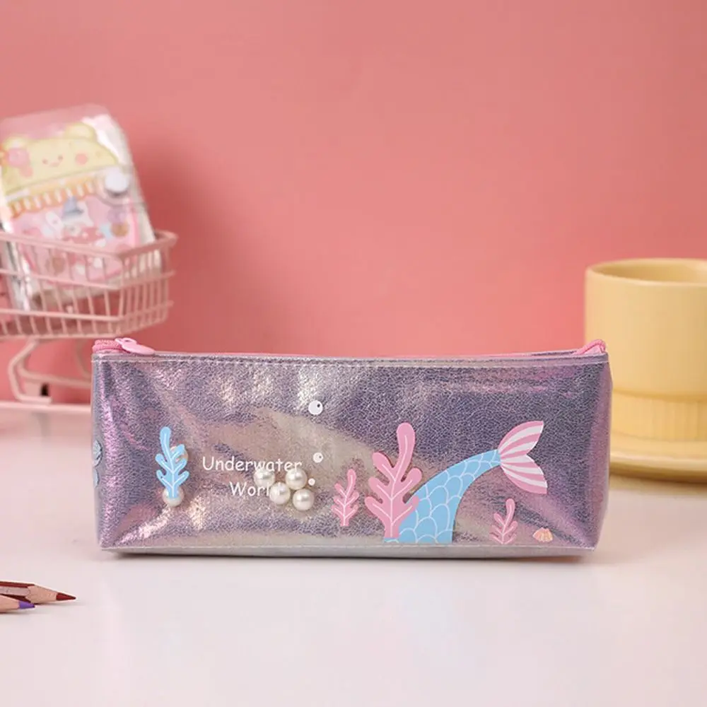 School Supplies Learning Stationery Pen Pouch Large Capacity Zipper  Mermaid Pearl Pencil Case