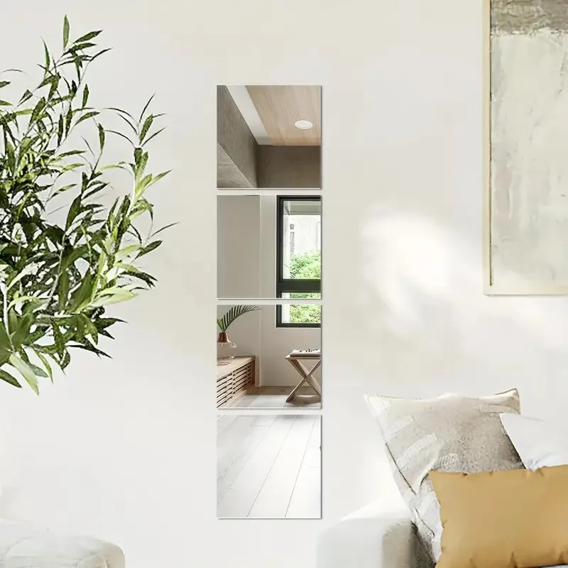ليس من السهل كسر مرآة الحائط مرآة 28 × 28 سنتيمتر 4-قطعة مجموعة يمكن أن تكون DIY بها بنفسك المرفقة مرآة مادة الاكريليك الديكور الداخلي مرآة فيلم تركيب بسيط مريحة خفيفة الوزن كامل طول مرآة الموقف مرآة #1