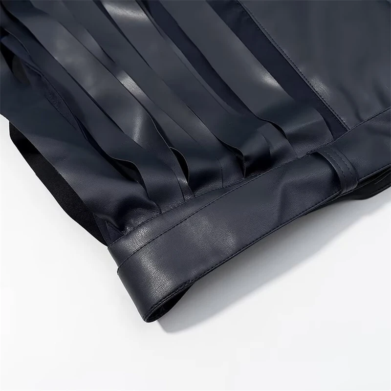 KEYANKETIAN lente nieuwe dames hoge hals kunstleer kwastje tailleband met leren jas en dames motorfiets leren jas