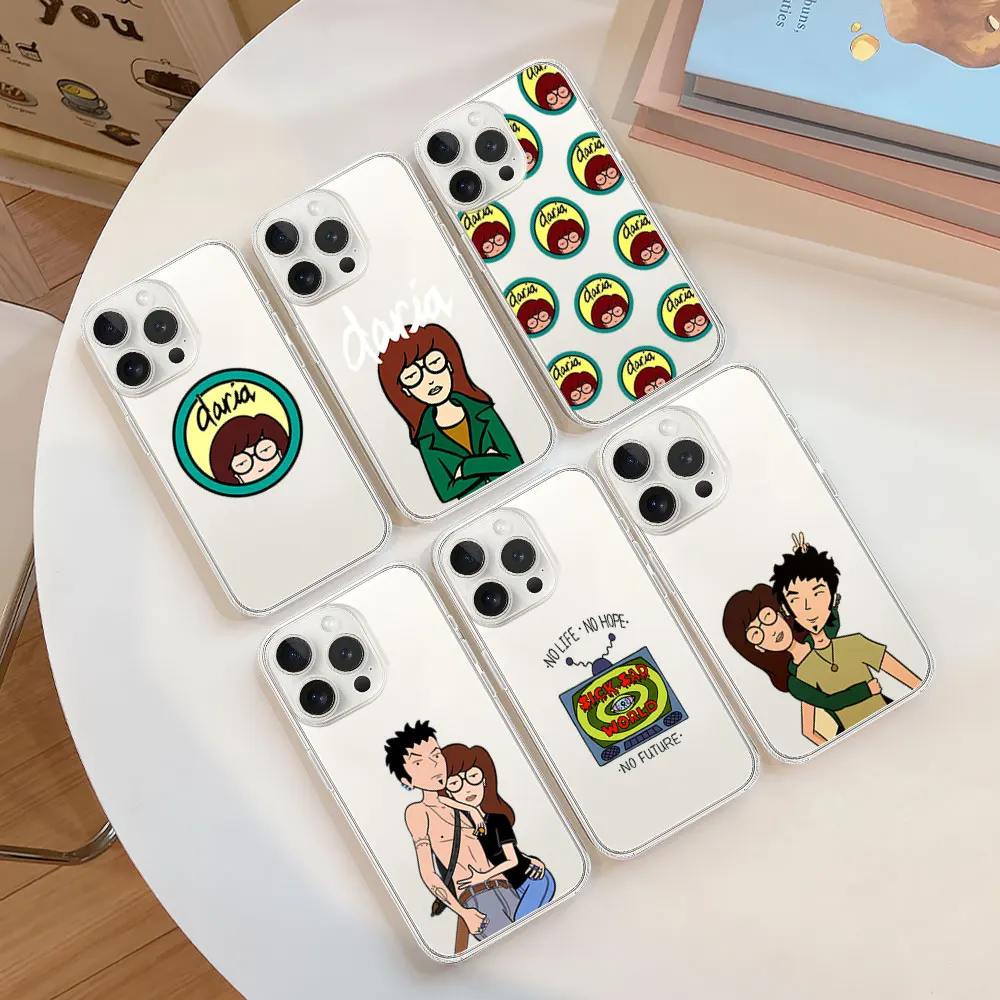 Funny D-Daria Cartoon Phone Case for iPhone 11 12 13 14 15 16 Max Pro Plus Transparent Soft Shell