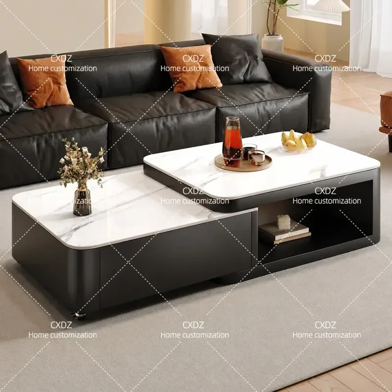 Telescopic Coffee Table for Living Room 2026 New Light Luxury High End Rectangular Rock Slab Small Apartment Home Furniture