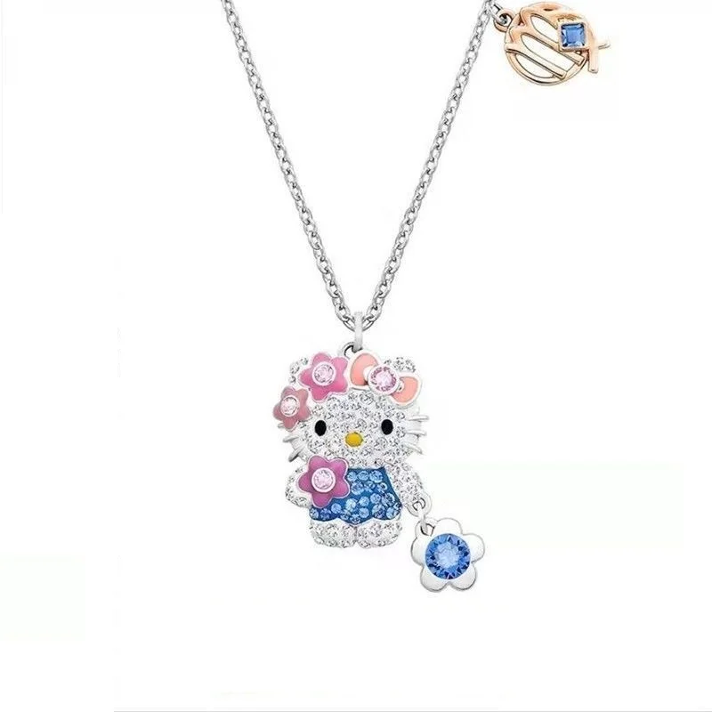 Hello Kitty Necklace Anime Sanrio Kitty Twelve Constellations Sweet and Cute Hip Hop Diamond Pendant Couple Jewelry Girl Gift