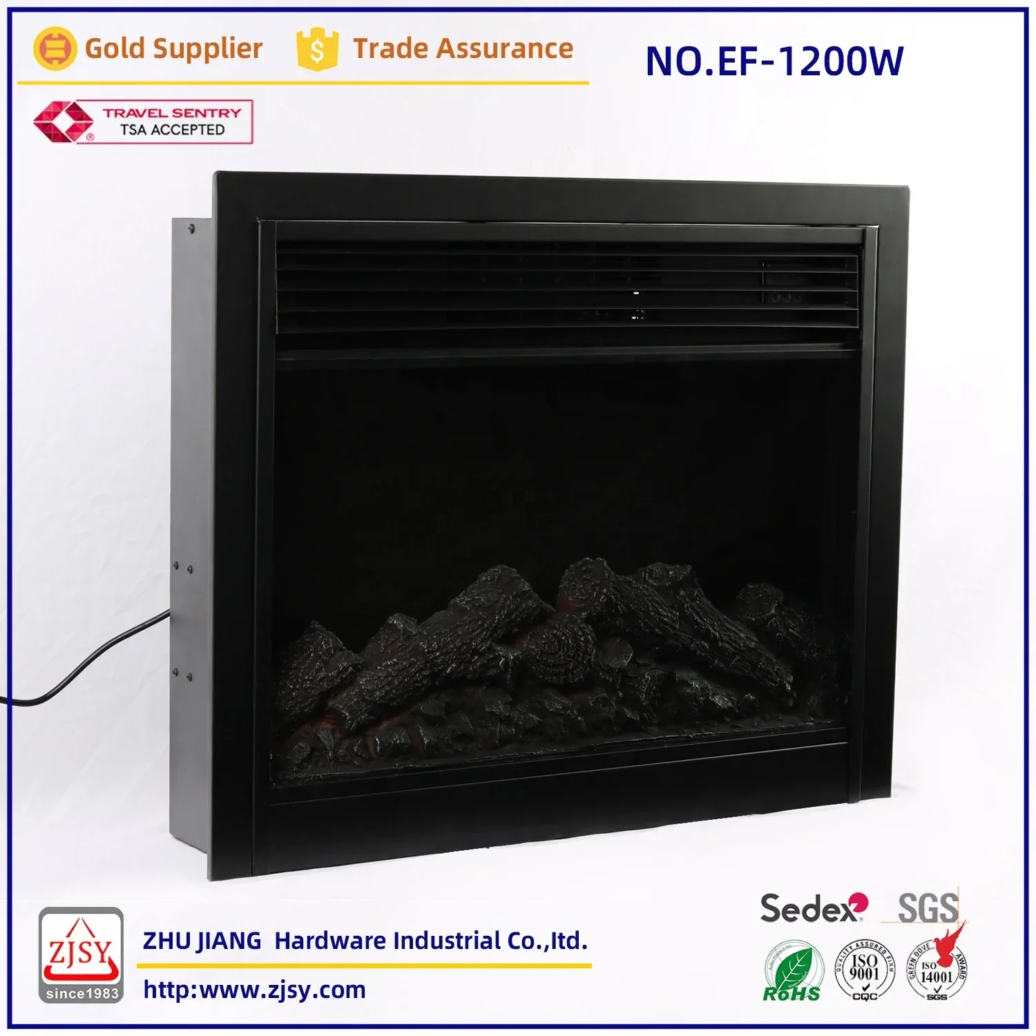 EF-1200W Freestanding 1200W Simulated Flame Heater Remote Control Electric Fireplace