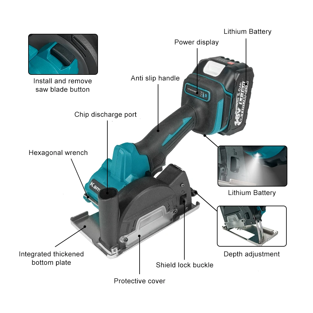 Imagem -03 - Kamolee-brushless Serra Circular Elétrica Ferramenta de Corte Versátil Compatível com Makita 18v Bateria 3