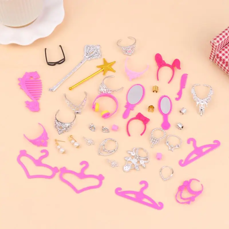 30 stks/set Poppenhuis Miniatuur Sieraden Oorbellen Ketting Mini Simulatie Pop Dress Up Decor Fantasiespel Speelgoed Pop Accessoires