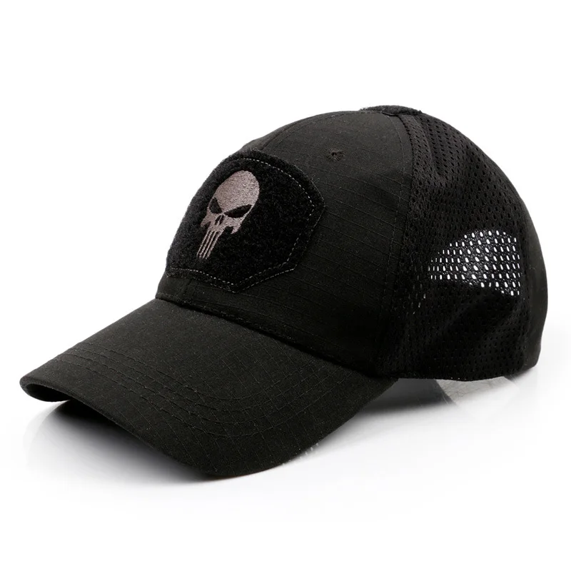 2024 New Summer Camouflage Skull Baseball Mesh Cap Adjustable Airsoft Outdoor Tactical Hiking Casquette Hats For Men Women