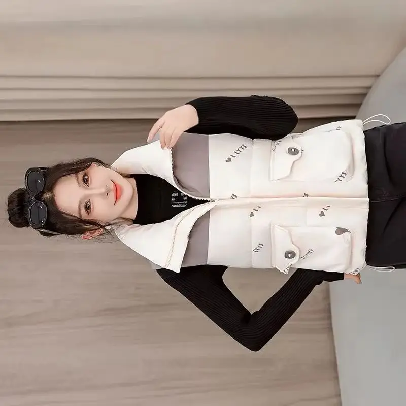 

Женский пуховый хлопковый жилет с принтом, осенне-зимний модный универсальный теплый женский жилет без рукавов, удобная женская короткая куртка