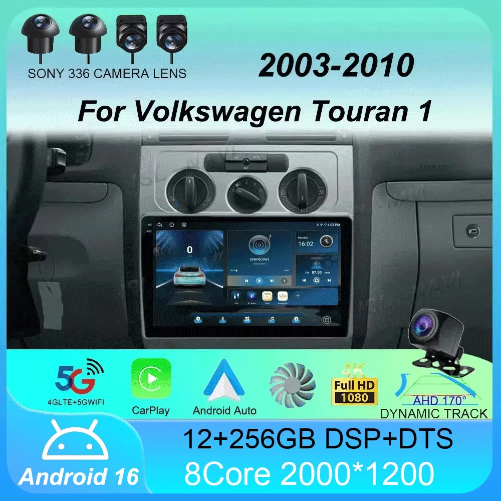 Car Radio Android 16 Carplay Auto Autoradio For Volkswagen Touran 1 2003-2010 Multimedia Video Player Navigation GPS Stereo 2din