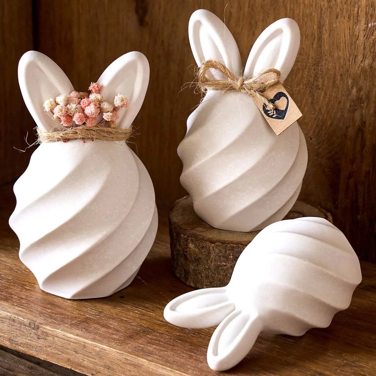3D Spiralförmige Gestreifte Hasen-Silikonform für Kerzen DIY Osterhase Ornamente Bastelzubehör Gips Harz Handwerk Formen Heimdekoration